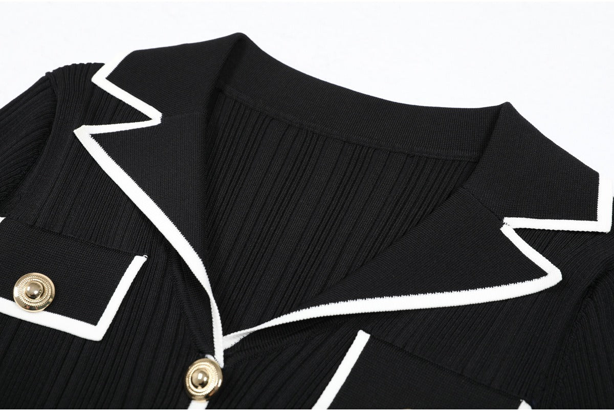 Knit Contrast Lapel Mini Dress