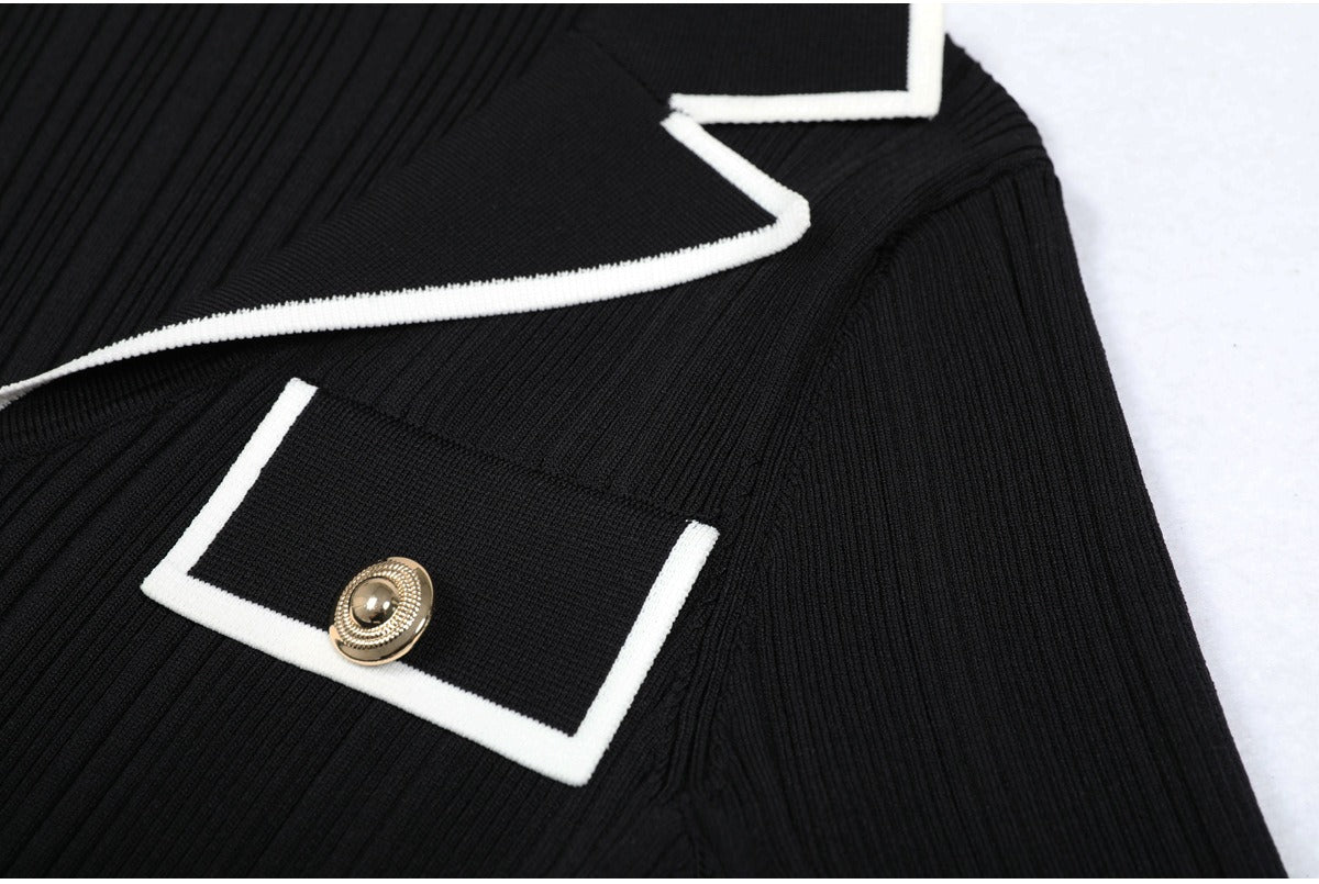 Knit Contrast Lapel Mini Dress