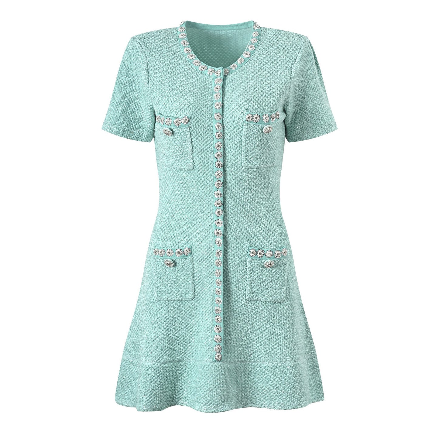 Mint Tweed Short Sleeve Dress