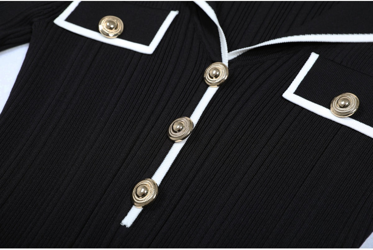 Knit Contrast Lapel Mini Dress