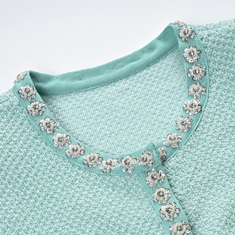 Mint Tweed Short Sleeve Dress