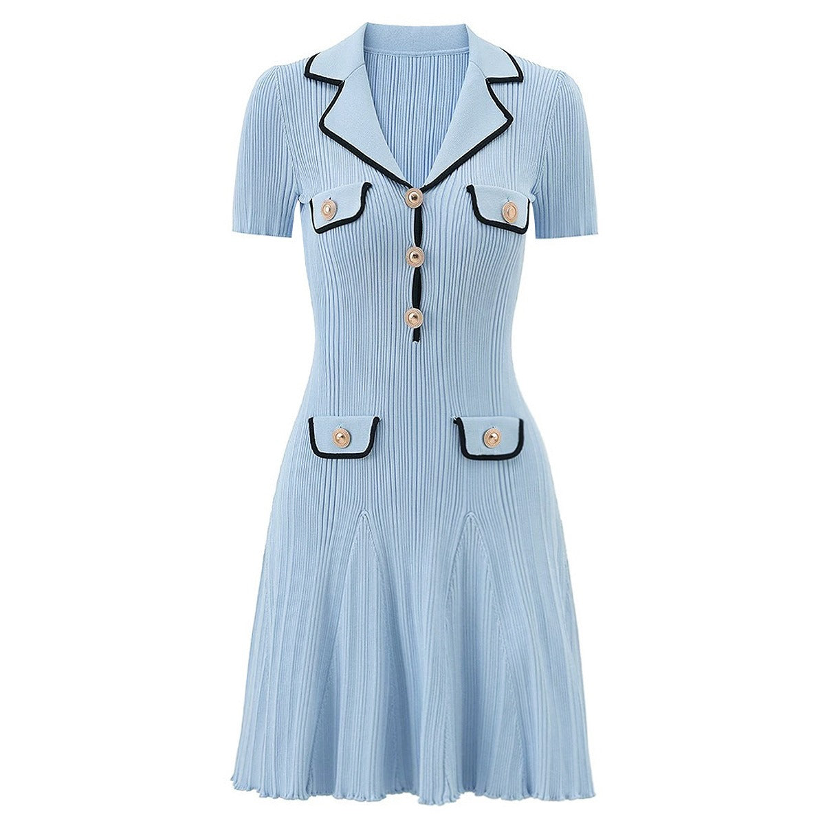 Knit Contrast Lapel Mini Dress