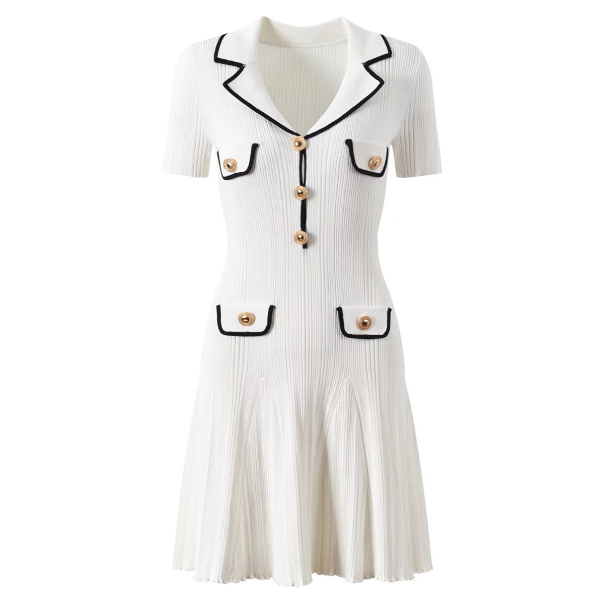Knit Contrast Lapel Mini Dress