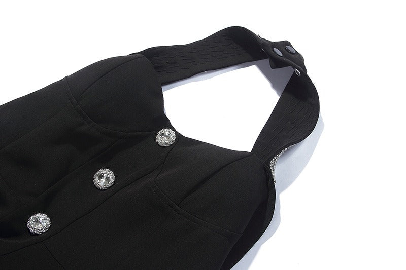 Black Crystal Halter Bandage Dress