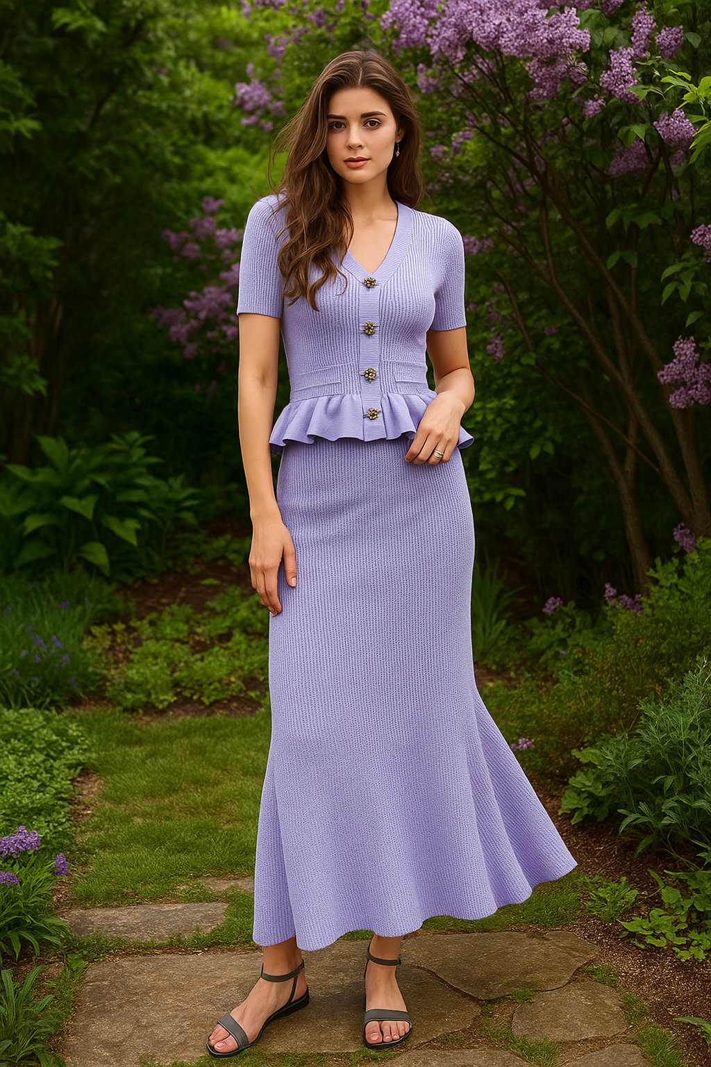 Short Sleeve Knit Top Skirt Set