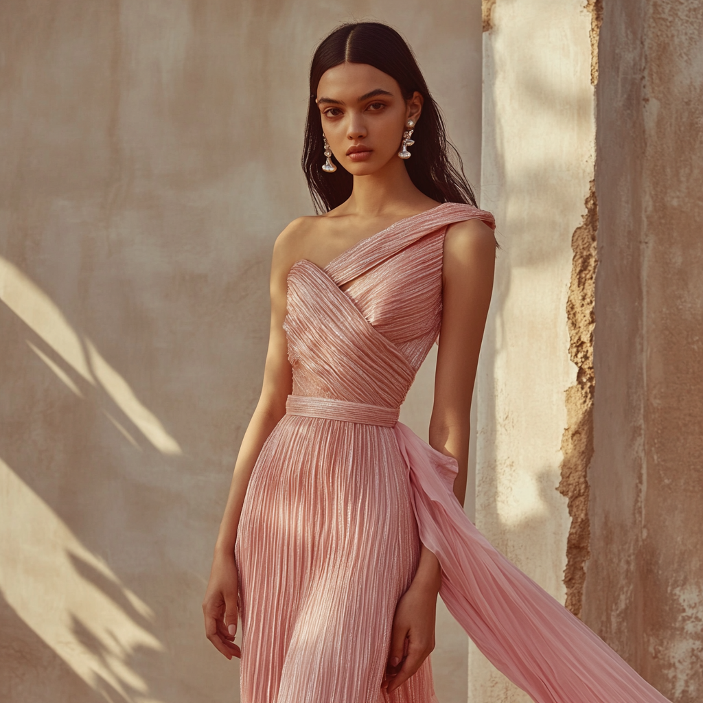 Lumina Pleated One Shoulder Sash Dress
