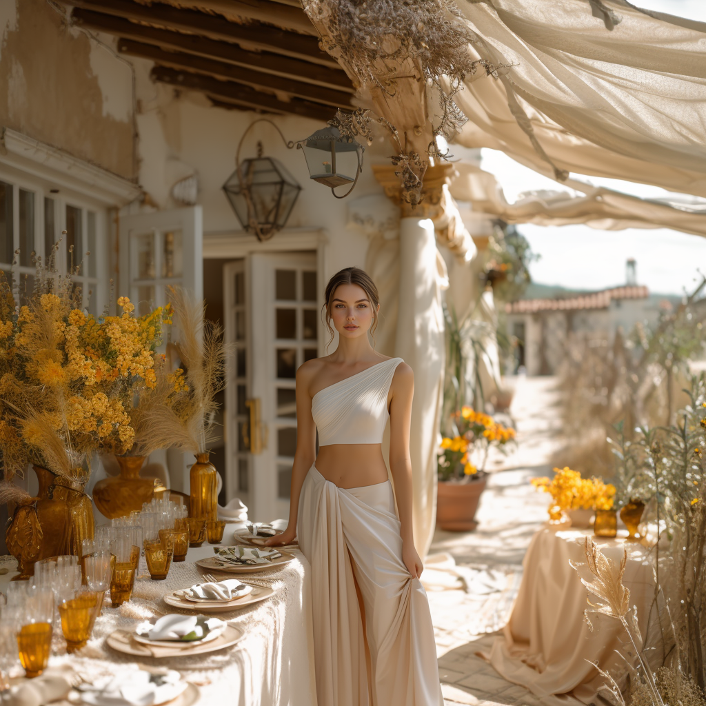 Mireille Crop Top Sash Maxi Skirt Beige Co-ord
