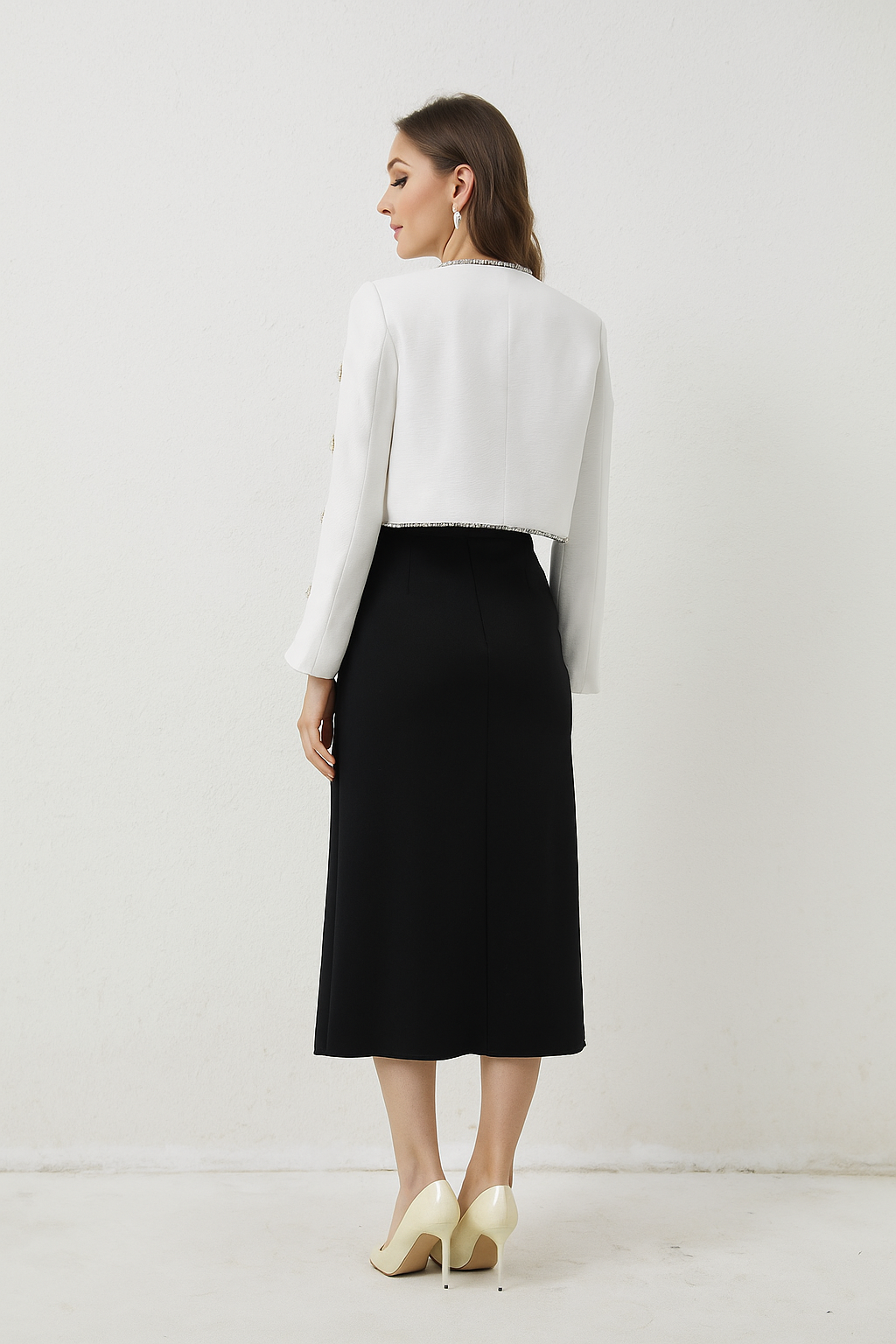 Eira Crystals Short Cape Jacket White