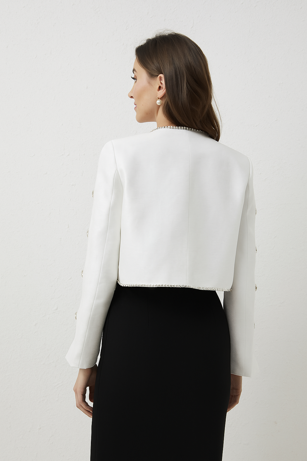 Eira Crystals Short Cape Jacket White