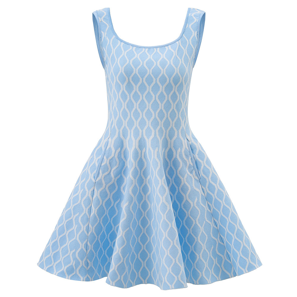 Square Neck Knit Flare Mini Dress