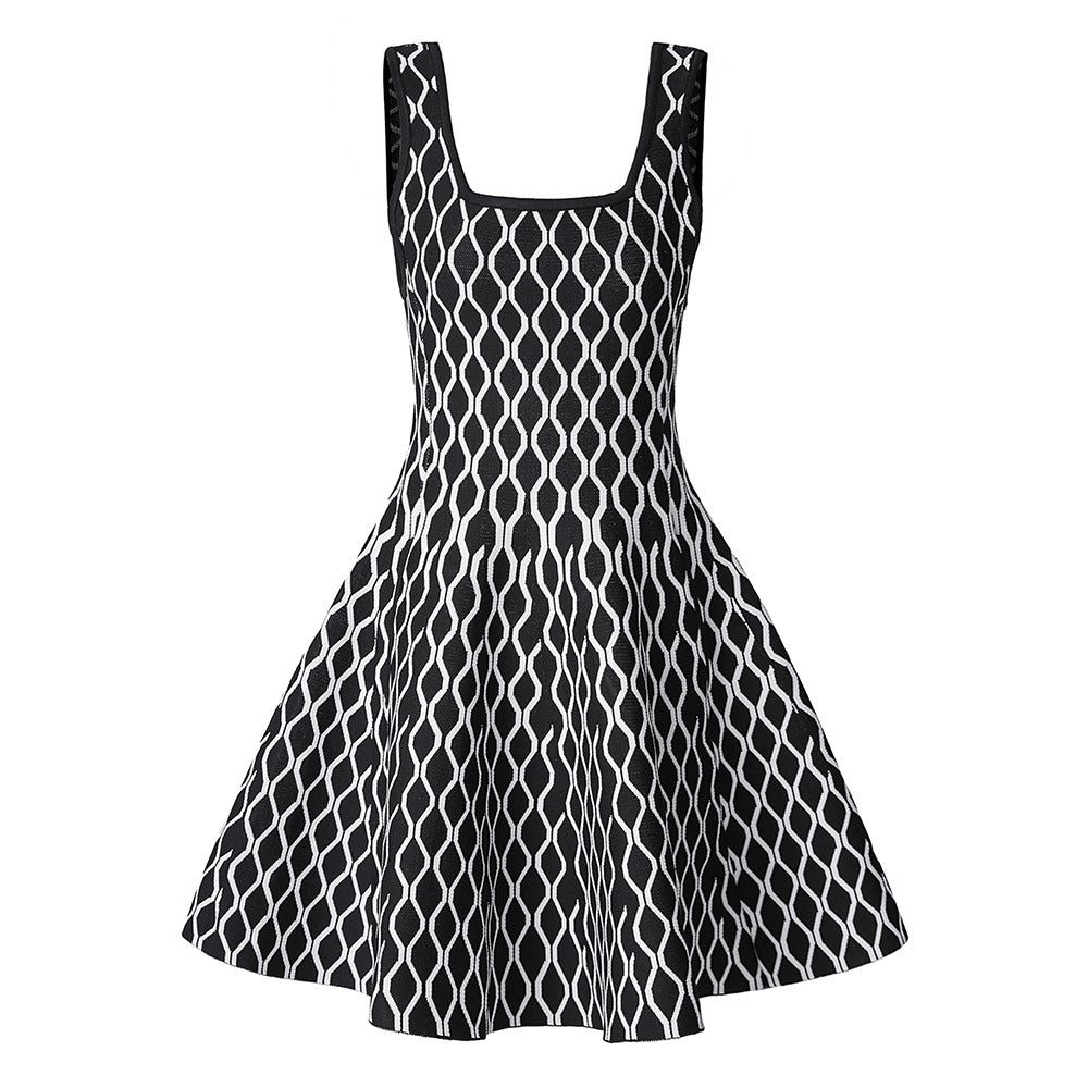 Square Neck Knit Flare Mini Dress