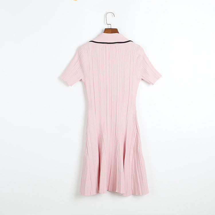 Knit Contrast Lapel Mini Dress