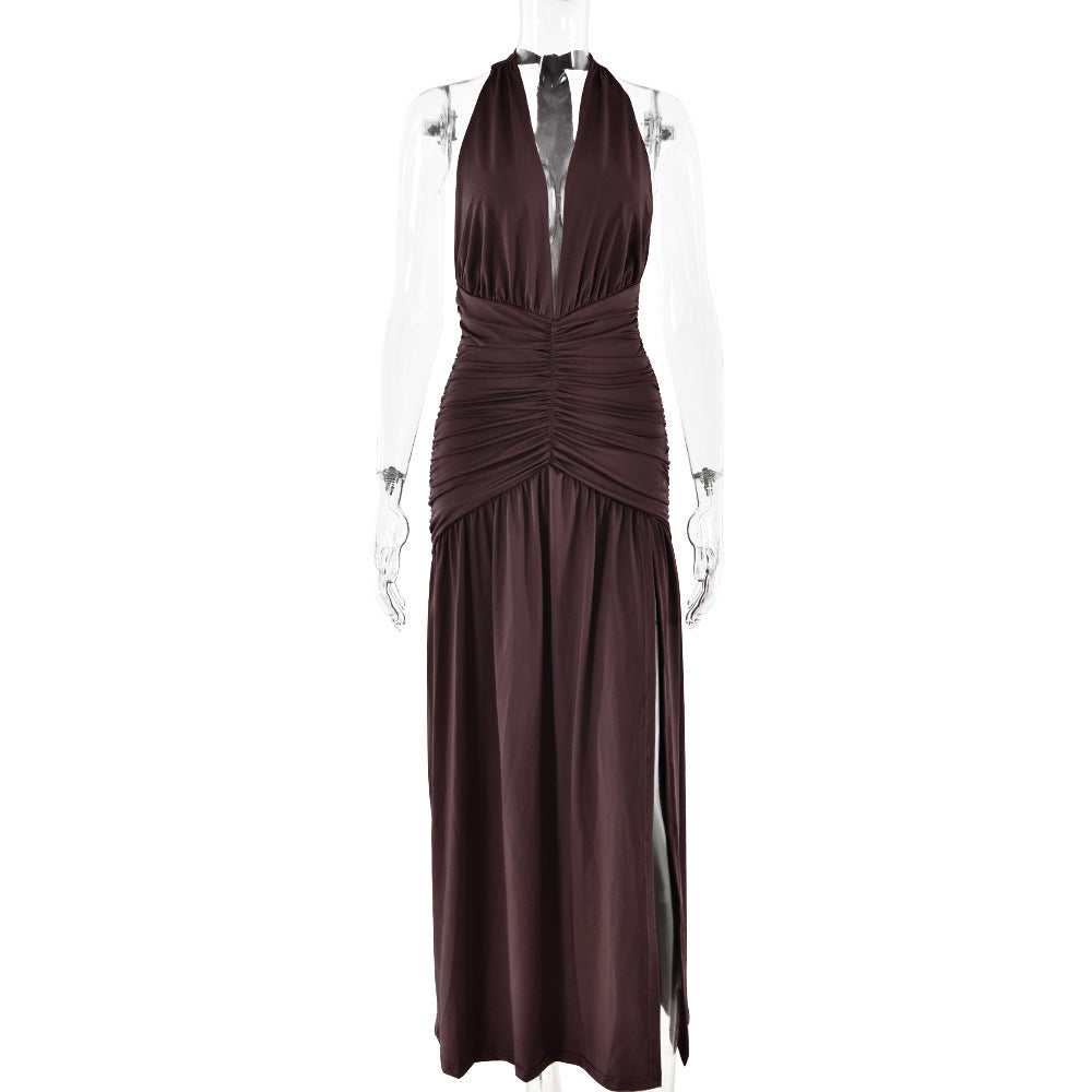 V-neck Backless High Split Dress