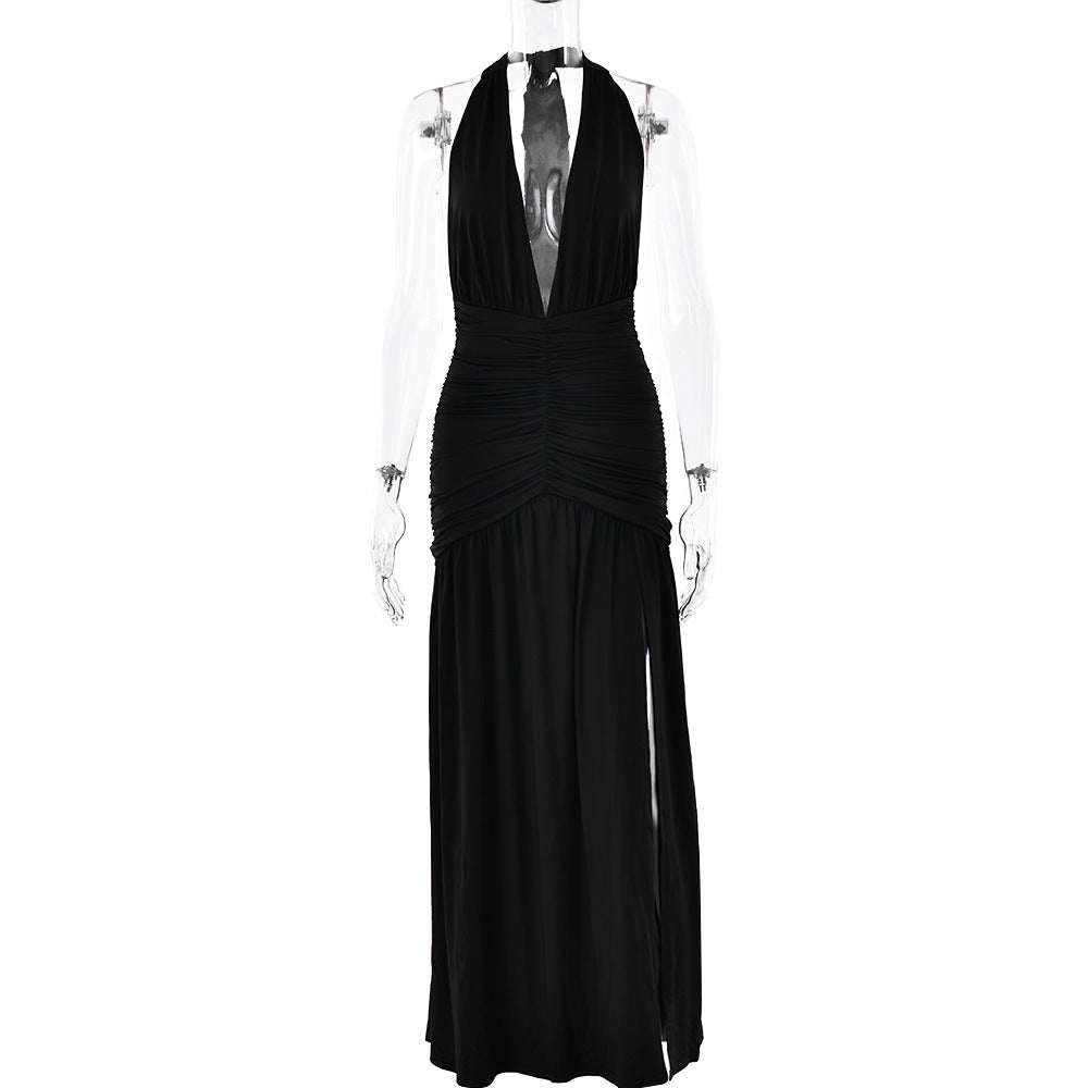 V-neck Backless High Split Dress