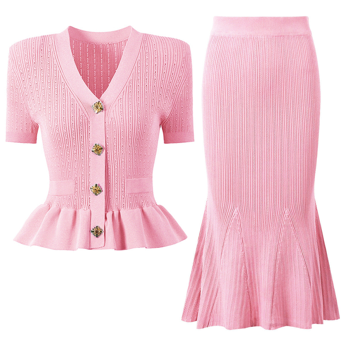 Short Sleeve Knit Top Skirt Set