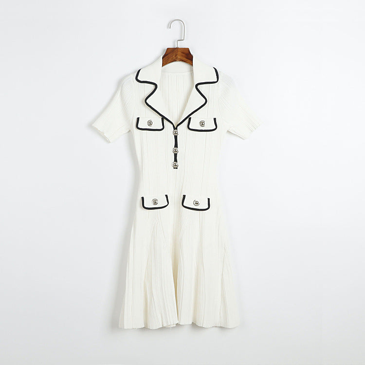 Knit Contrast Lapel Mini Dress