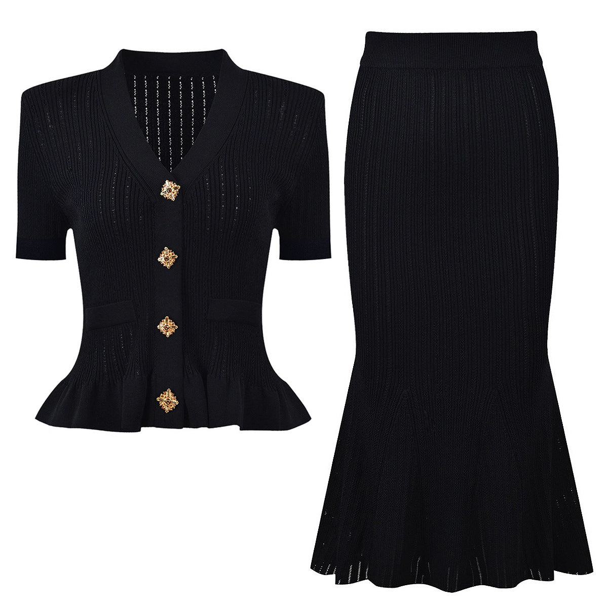 Short Sleeve Knit Top Skirt Set