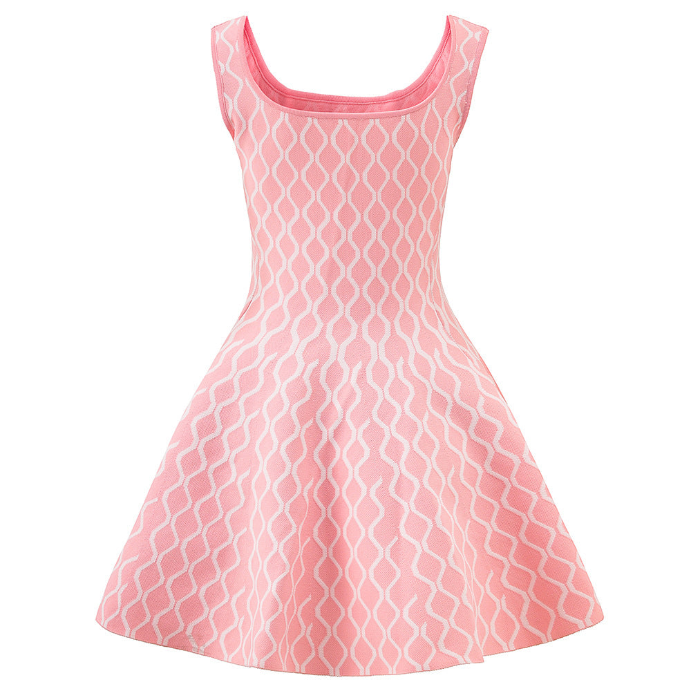 Square Neck Knit Flare Mini Dress