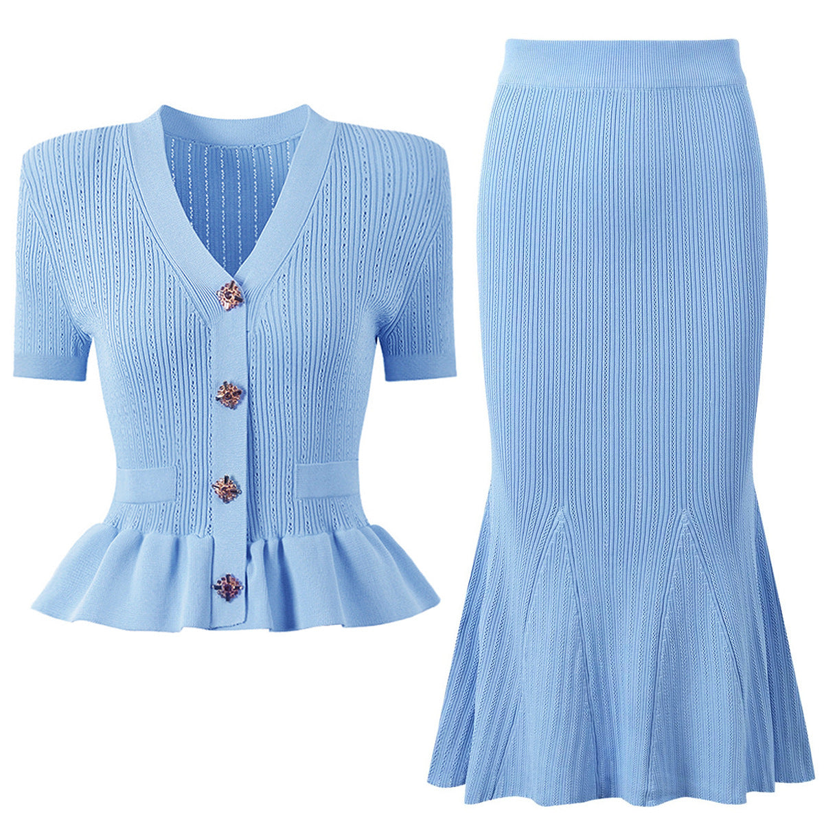 Short Sleeve Knit Top Skirt Set