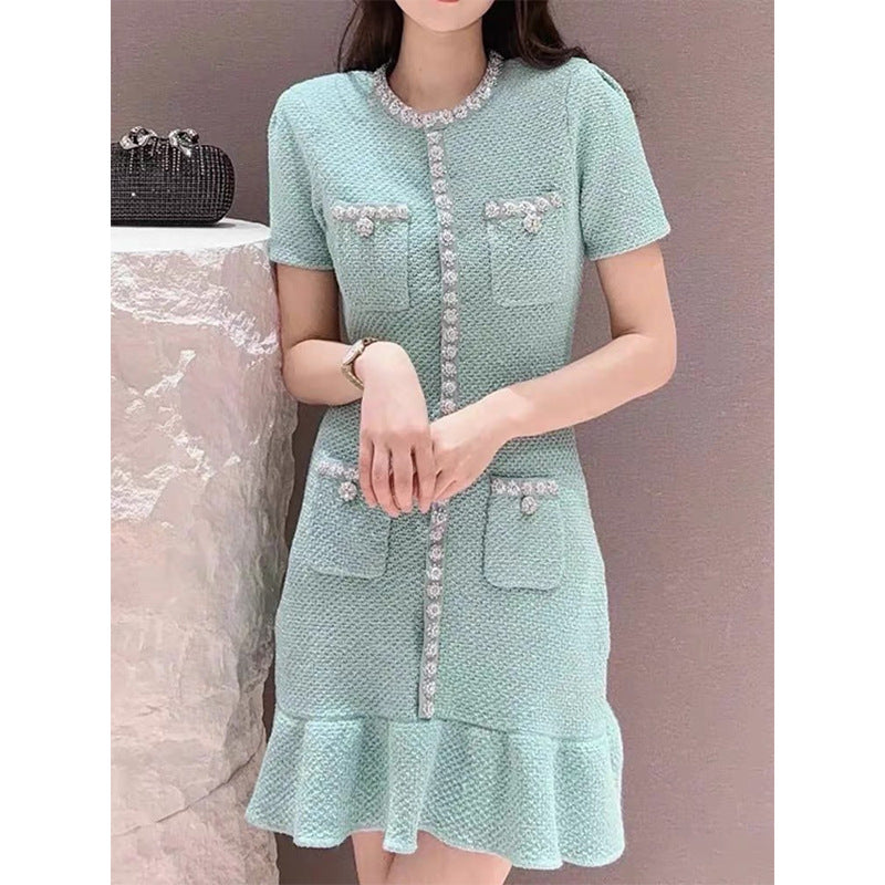Mint Tweed Short Sleeve Dress