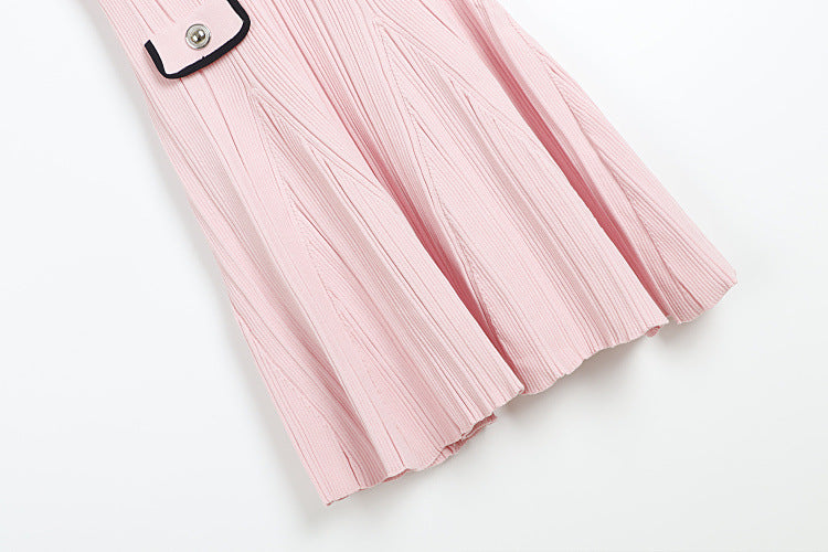 Knit Contrast Lapel Mini Dress
