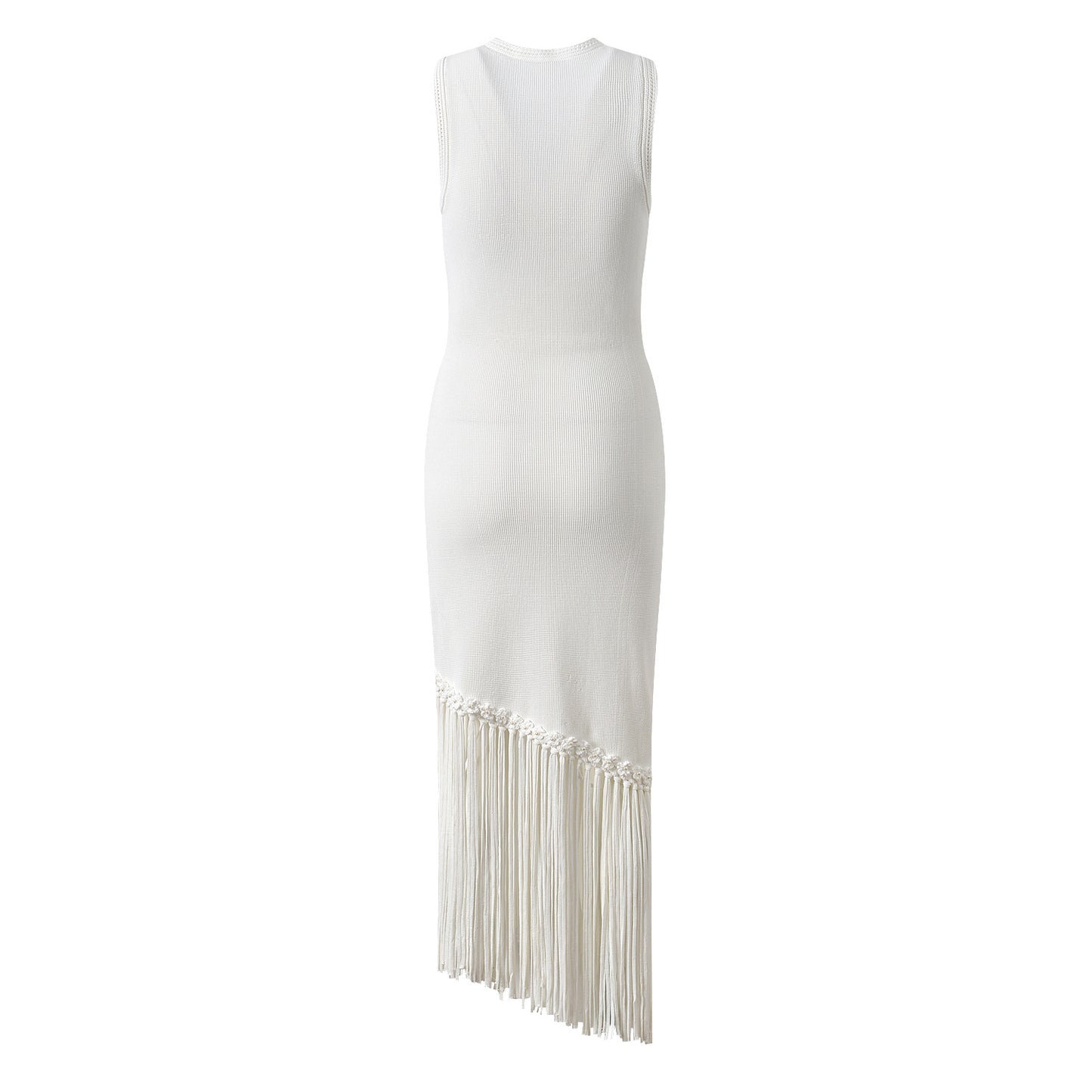 Round Neck Knit Tassle Trim Midi Dress