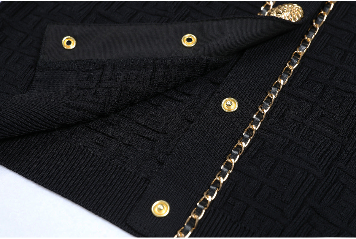 Round Neck Short Sleeves Knit Cardigan Skirt Set