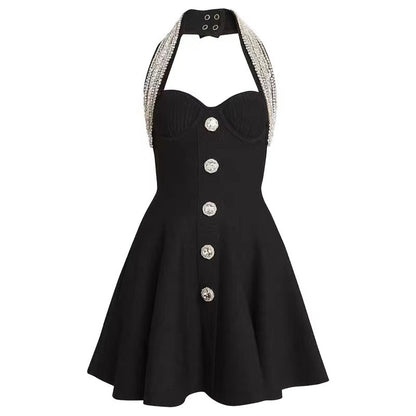 Black Crystal Halter Bandage Dress
