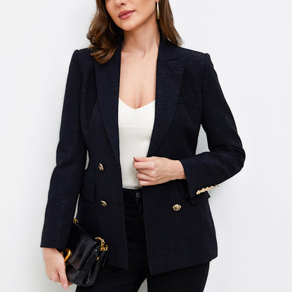 Aperlamiri Textured Black Classic Double Breasted Women Blazer Jacket