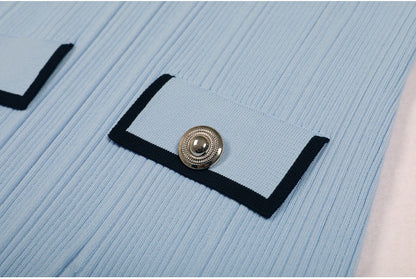 Knit Contrast Lapel Mini Dress
