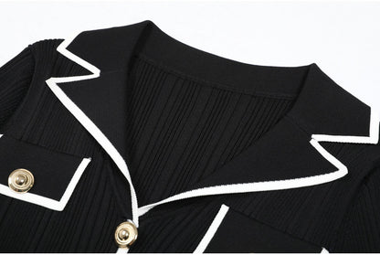 Knit Contrast Lapel Mini Dress