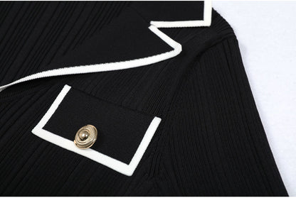 Knit Contrast Lapel Mini Dress