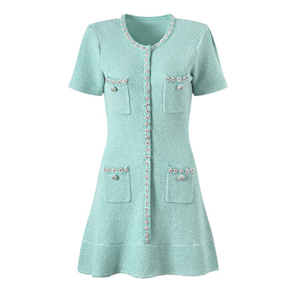 Mint Tweed Short Sleeve Dress