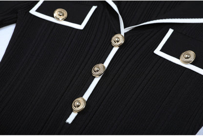 Knit Contrast Lapel Mini Dress