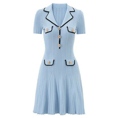 Knit Contrast Lapel Mini Dress
