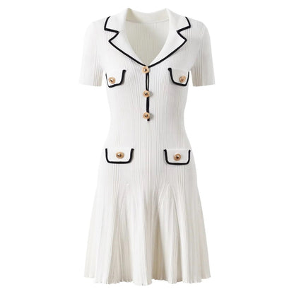 Knit Contrast Lapel Mini Dress