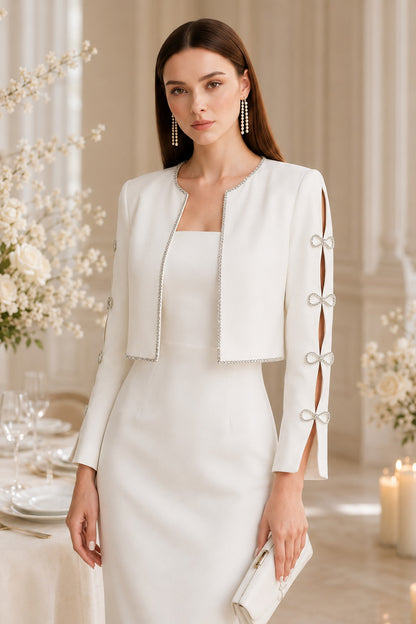Sloane Crystal-trim Jacket & Midi Dress Set • White