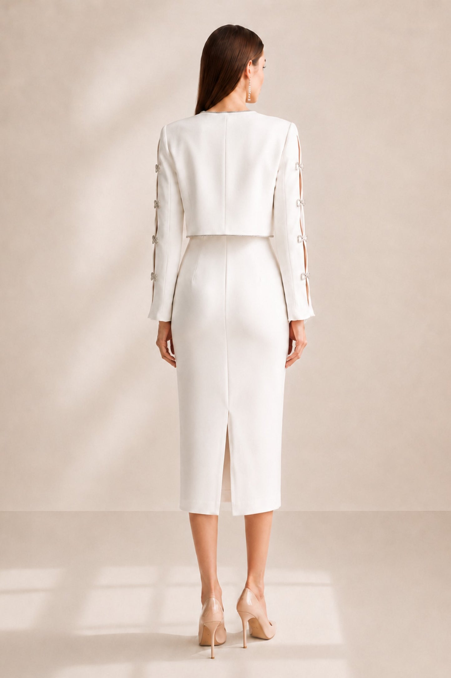 Sloane Crystal-trim Jacket & Midi Dress Set • White