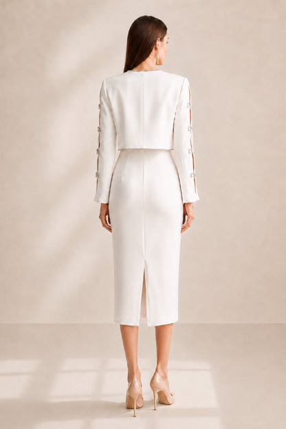 Sloane Crystal-trim Jacket & Midi Dress Set • White