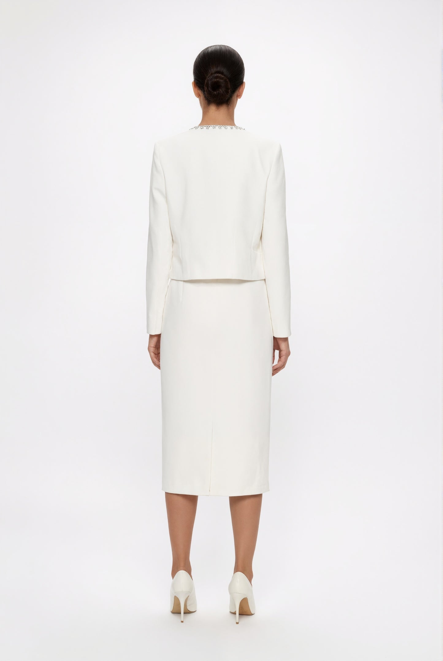 Aurelia Crystal Edge Cropped Blazer • White