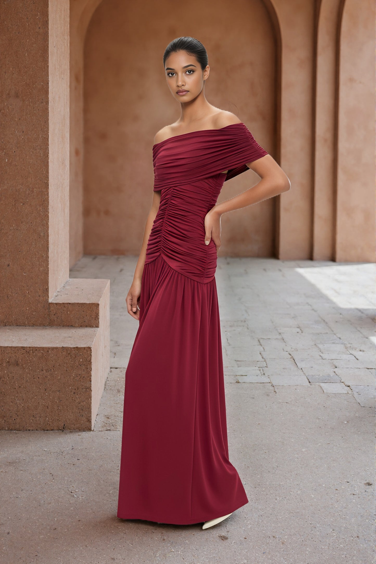 Camille Off-shoulder Maxi Dress • Burgundy