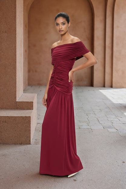 Camille Off-shoulder Maxi Dress • Burgundy