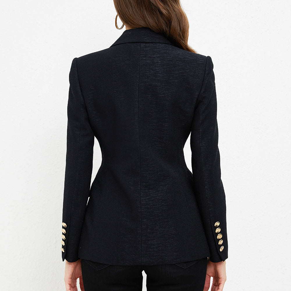 Aperlamiri Textured Black Classic Double Breasted Women Blazer Jacket