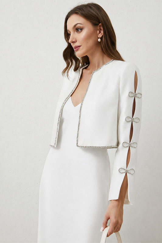 Eira Crystal Crop Jacket • White