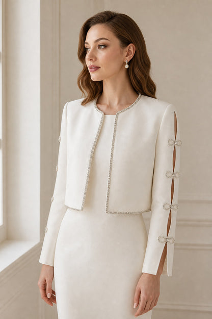 Eira Crystal Crop Jacket • White
