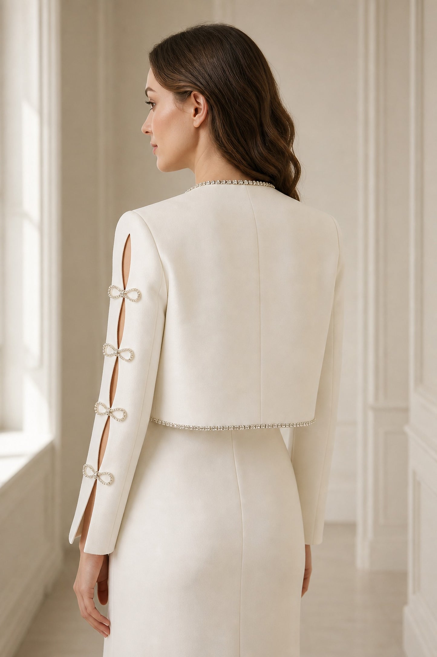 Eira Crystal Crop Jacket • White