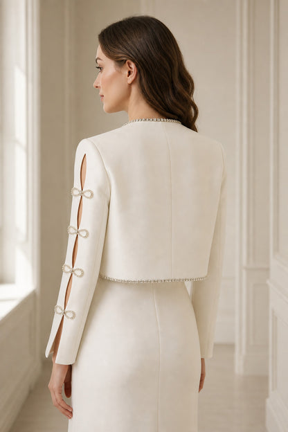 Eira Crystal Crop Jacket • White