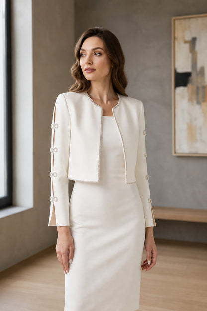 Eira Crystal Crop Jacket • White