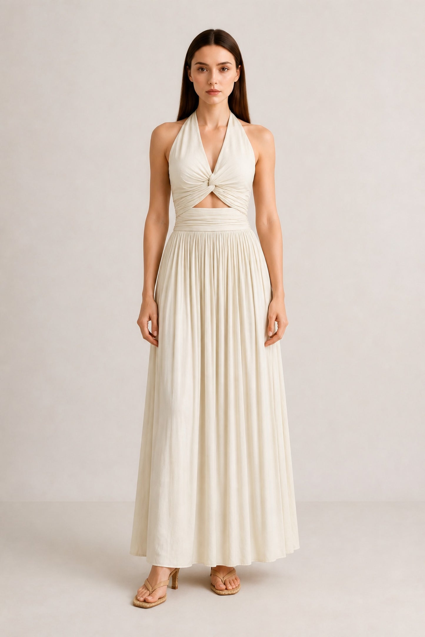 Delphine Twist Halter Maxi Dress • Champagne