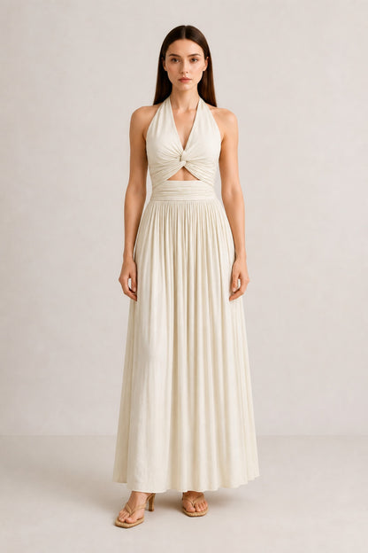 Delphine Twist Halter Maxi Dress • Champagne
